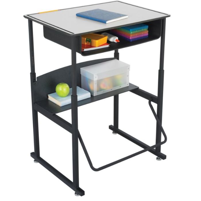 Stand-Up Desk | AlphaBetter Adjustable-Height 28" x 20" Premium Top and Swinging Footrest Bar, Gray