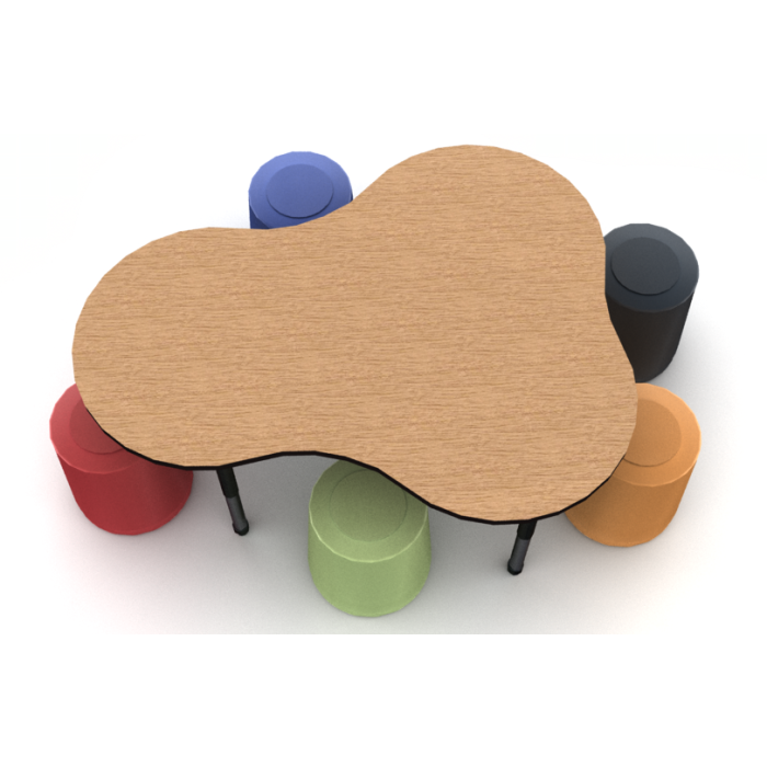 Shown in Bannister Oak with Black Edge and Black leg with 5 MOV Stools in all color options