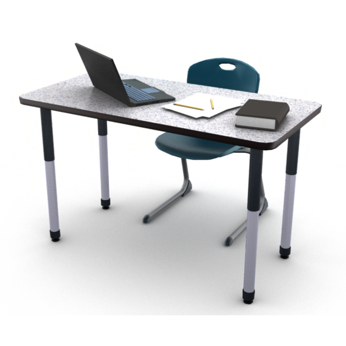 Grey Glace laminate with Black edge and Black leg, shown with ASCL18 in Navy Indigo