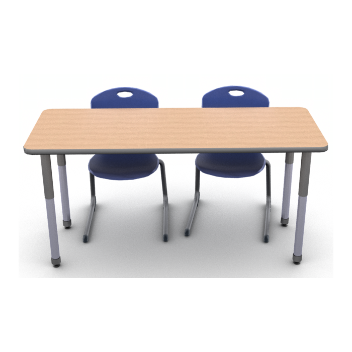 Shown in New Age Oak, Titanium edge and Titanium leg with 2 D30A Cantilever 18"H chairs in Azure 
