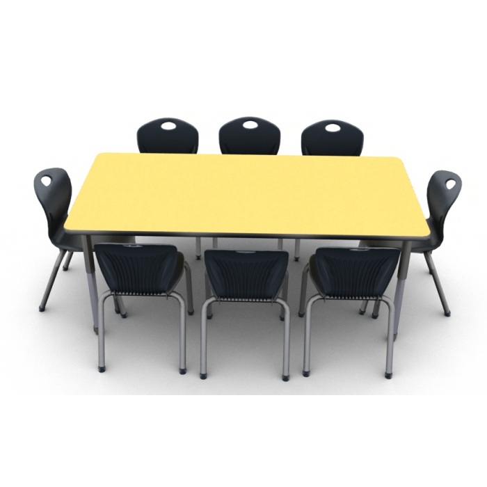 Quince laminate with Titanium edge and Titanium leg, shown with 8 D10A 18"H Chairs in Onyx