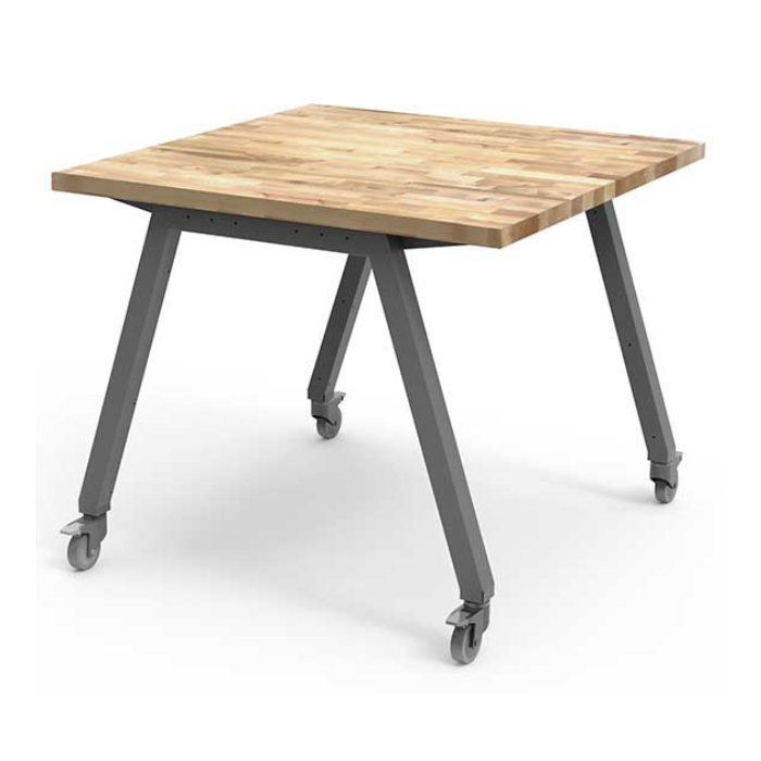 Shown in Butcher Block Top, Platinum Legs