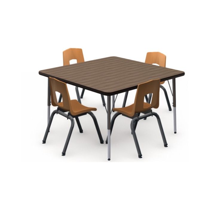 Shown in P Walnut Top, Black Edge, Black Legs, Chairs (7105C) Sunset Orange