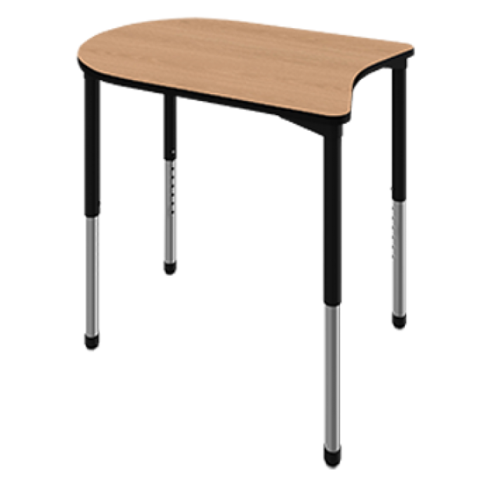 Linc student desk shown in New Age Oak with black edge and black leg