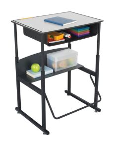 Stand-Up Desk | AlphaBetter Adjustable-Height 28" x 20" Premium Top and Swinging Footrest Bar, Gray
