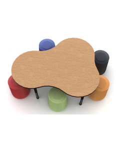Shown in Bannister Oak with Black Edge and Black leg with 5 MOV Stools in all color options