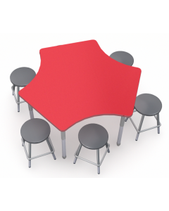 Berry laminate with Titanium leg and Titanium edge shown with 6 AB 0801 stools in Graphite