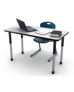 Grey Glace laminate with Black edge and Black leg, shown with ASCL18 in Navy Indigo