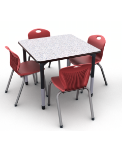 Grey Glace with Black edge and Black leg with 4 D10A chairs in Ruby Red