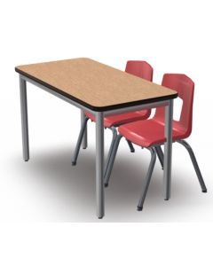Shown in Bannister Oak Top, Black Edge, Titanium Legs, Chairs (7107) Ruby Red