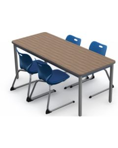 Shown in Pinnacle Walnut Top, Titanium Edge, Titanium Legs, Chairs (ASCL18-1) Royal Blue