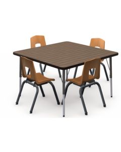 Shown in P Walnut Top, Black Edge, Black Legs, Chairs (7105C) Sunset Orange