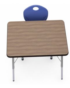 Shown in Pinnacle Walnut Top, Black Edge, Titanium Legs, Chair (D10X) Blue
